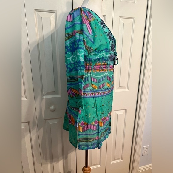 NWT Sakkas Carina Tie Front 3/4Sleeve Tunic with Cross Stitch Embroidey - Picture 8 of 11